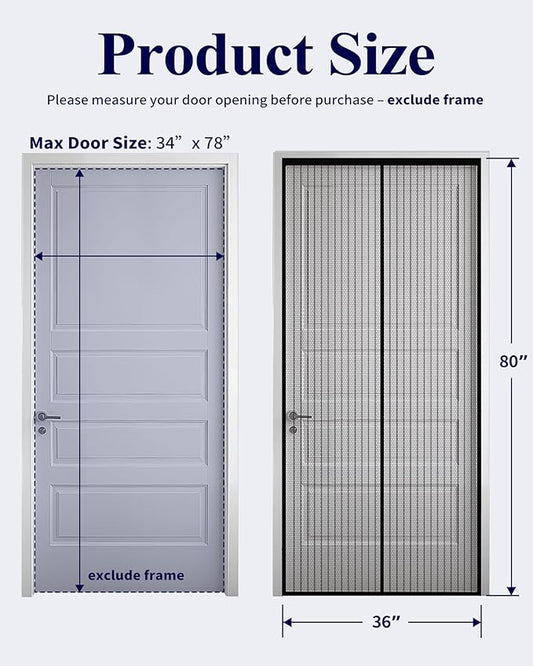 Kitsure Magnetic Screen Door - 36.0 x 80.0 in Retractable Screen Door Mesh for Front Door or Sliding Door, Pet & Kid Friendly, Hands-Free Closure Keeps Bugs Out & Lets Breeze in, Stripe Black