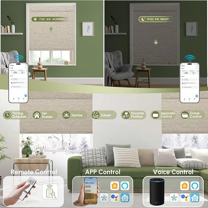 FineTell Motorized Blinds with Remote, 100% Blackout Roller Shades Compatible with Alexa,Apple Homekit,Google Home APP and Voice Control, Customized Electric Blinds (100% Blackout Classic Sandy)
