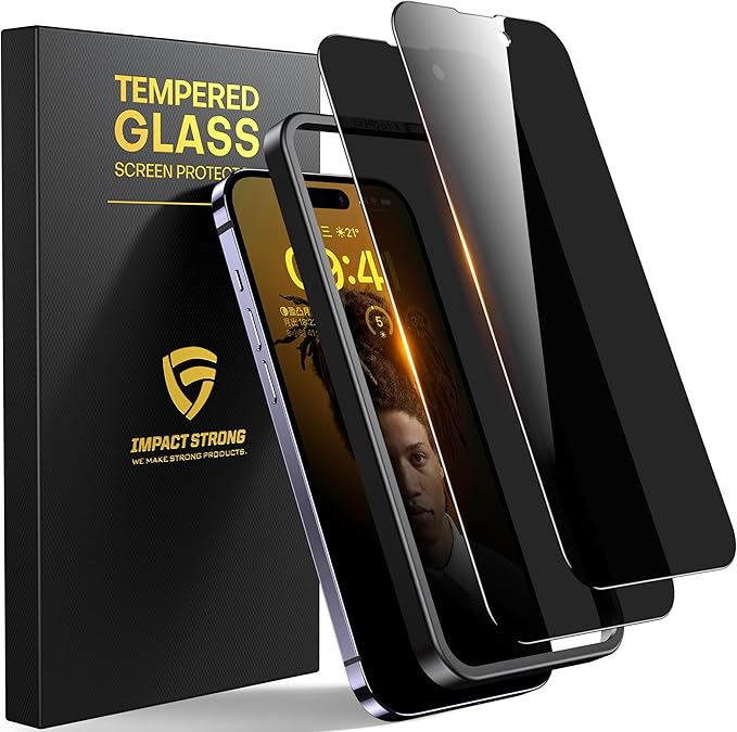 ImpactStrong Anti-Spy Privacy Screen Protector for iPhone 14 Pro (6.1-Inch), 9H Tempered Glass, Shatter-Resistant, Anti-Scratch, Easy Install Kit, Case Friendly, 2-Pack