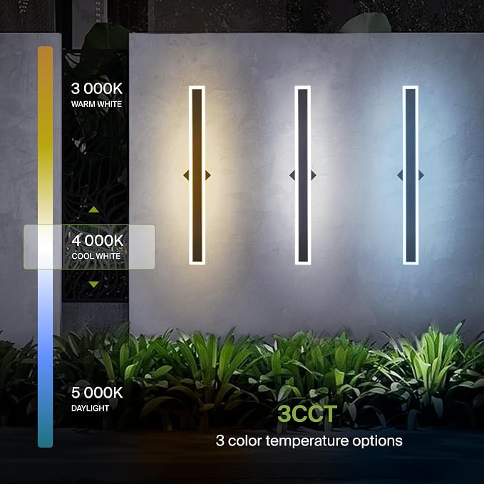 ASD LED 36" Long Wall Mount Light Fixture, Outdoor & Indoor Linear Sconce | 3CCT, Dimmable, Waterproof, Anti-Rust, ETL Listed | 30W 2500LM 3000-5000K 100-277V | Exterior Porch Lighting | Black, 2 Pack