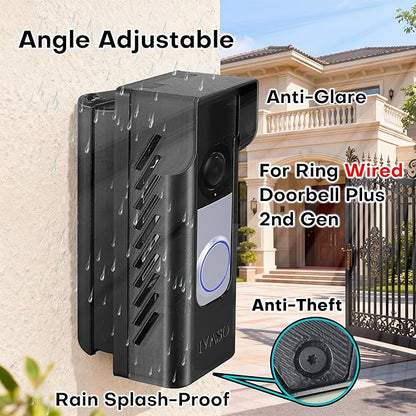 Anti-Theft Angle Adjustable Doorbell Coverd Mount Bracket for Ring Wired Doorbell Plus (Newest Model) 2K 2025 Release, Both Drill & No Drill Aavailable with Security Screws (Covered+Angle)