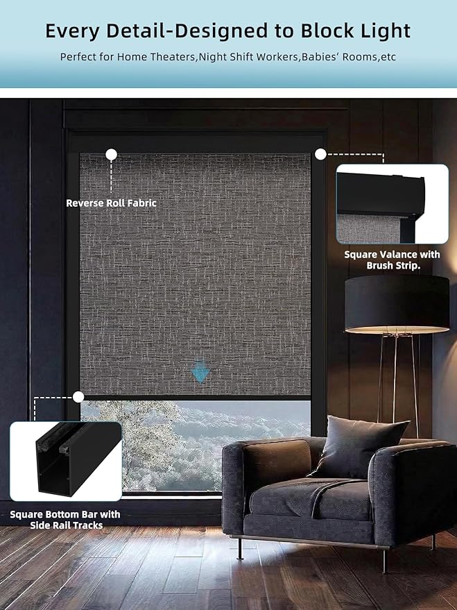SmartWings Motorized Smart Blinds with Remote, Custom Automatic 100% Blackout Roller Shade Compatible with Alexa/Homekit/Google, Electric Smart Blinds for Indoor Windows, Safari Midnight