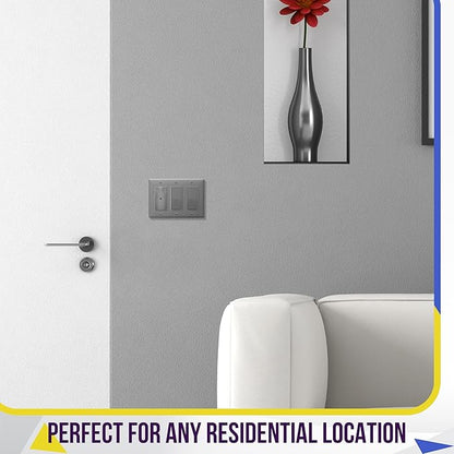 ENERLITES Decorator Wall Plate, Light Switch or Receptacle Outlet Cover, Gloss Finish, Size 3-Gang 4.50" H x 6.38" L, 8833-GY, Gray
