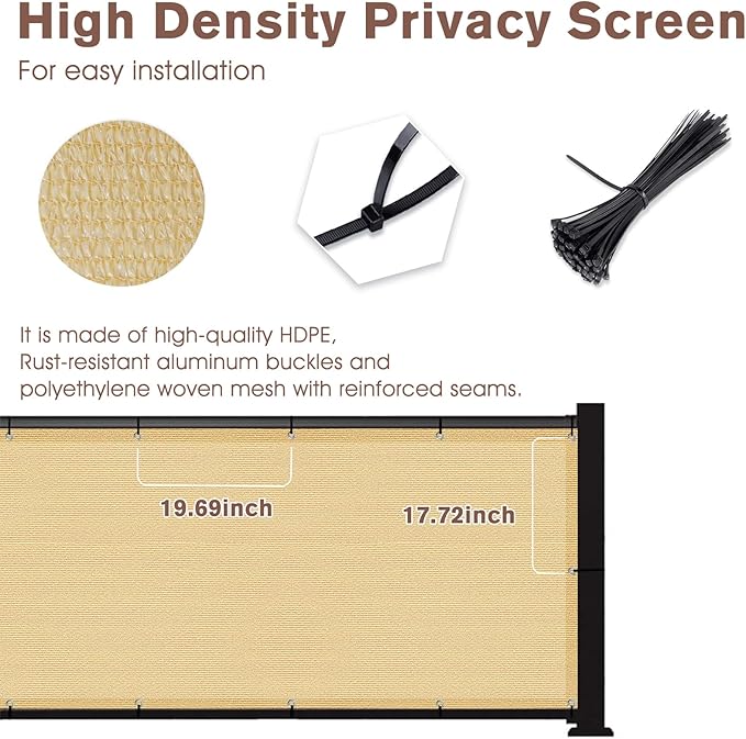 SUNNY GUARD 3.3'x19.7' Balcony Privacy Screen Fence, Apartments Railing Screen, Heavy Duty Wind Screen for Outdoor,Backyard,Patio,Deck Privacy（Sand Yellow）