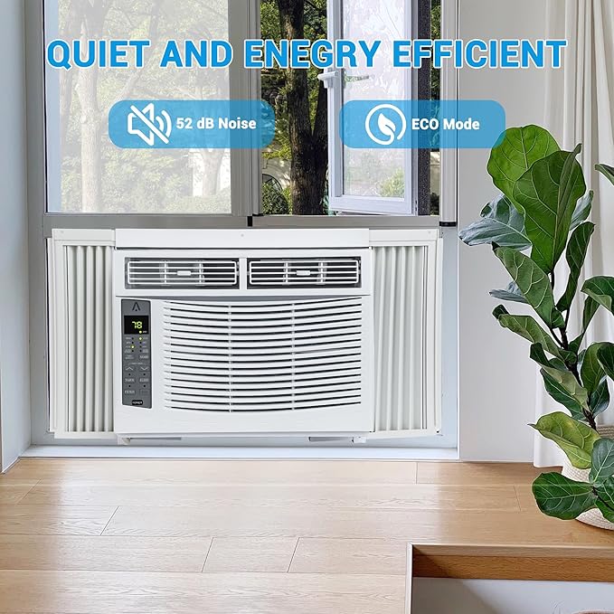 6000 BTU Window Air Conditioner, Smart WiFi AC Unit with Remote Control & Digital Display, Quiet Cooling for Small Rooms up to 250 Sq. Ft., Dehumidifier & Fan Modes, Easy Installation, White