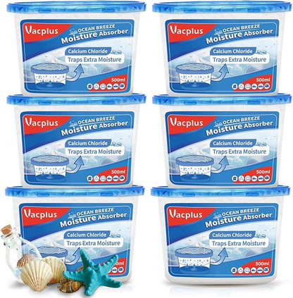 Vacplus Moisture Absorbers 6 Pack, Portable Humidity Absorber Boxes for Your Bathroom, Closet & Car, Dehumidifier with Ocean Fragrance, 10.5 Oz