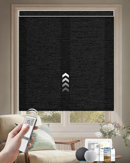 Kincmo Motorized Blinds with Remote, Light Filtering Roller Shades Work with Apple Homekit,Alexa,Google Home, Custom Electric Blinds with App,Voice Control (75% Blackout Aqua Waves Black)