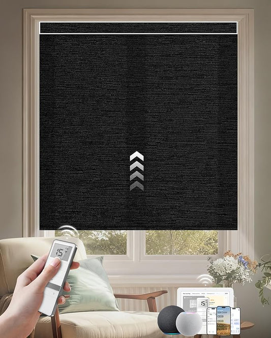 Kincmo Motorized Blinds with Remote, Light Filtering Roller Shades Work with Apple Homekit,Alexa,Google Home, Custom Electric Blinds with App,Voice Control (75% Blackout Aqua Waves Black)