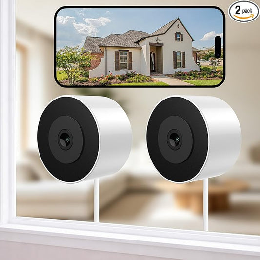 Septekon 2K No Drill Window Security Camera 2.4/5GHz WiFi Camera, 2 Pack | Full Color Night Vision, Anti-Glare, AI Smart Detection, 2-Way Audio, SD/Cloud