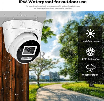 Eyessys HD 4K 8MP IP Turret Dome Camera Color Night PoE with Microphone(Audio), 24/7 Full Time Smart Dual Light LED, Weatherproof IP67 Indoor Outdoor 2.8mm Wide Angle Lens Compatible with NVR/RTSP