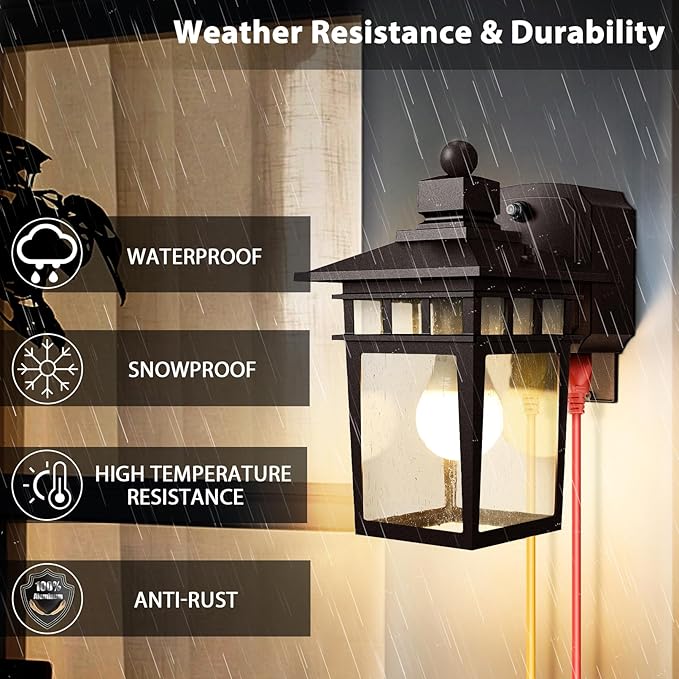 Bronze Outdoor Lights with GFCI Outlet,Dusk to Dawn Porch Light,Waterpoof Exterior Wall Light Fixture,Aluminum Outdoor Wall Sconce,Front Door Light Outside Lights for House,Garage,E26