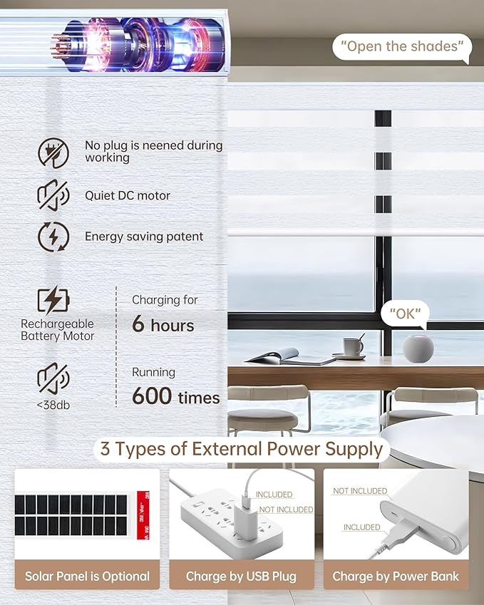 Kincmo Motorized Blinds with Remote, Motorized Zebra Shades Work with Apple Homekit,Alexa,Google Home, Customized Electric Blinds with Remote,App,Voice Control (70% Blackout Galaxy White)