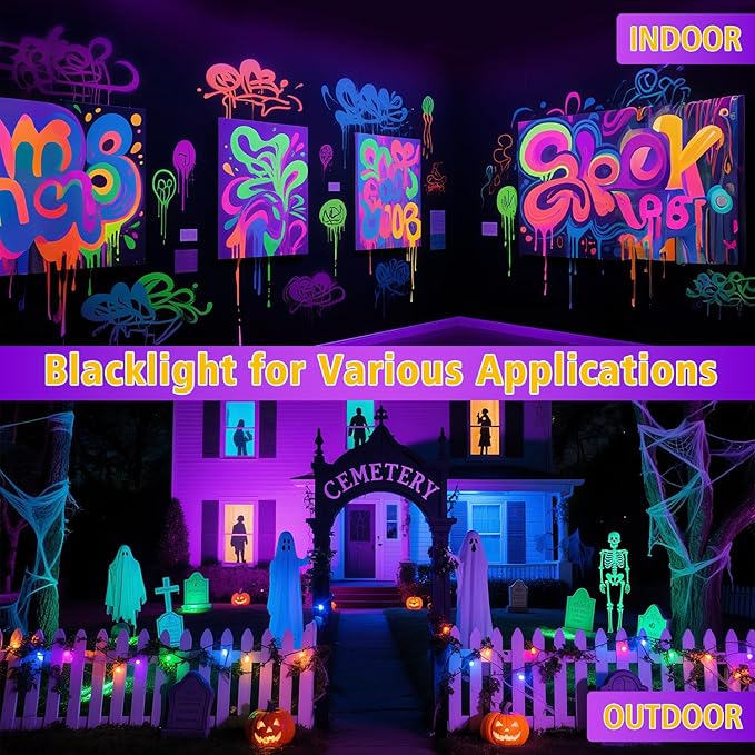 T-SUN 2 Pack 100W LED Black Lights, Blacklight Flood Light with Plug, Halloween Blacklight Outdoor, IP66 Waterproof Flood Light for Glow Party, Body Paint, Fluorescent Poster, Stage, Neon Glow