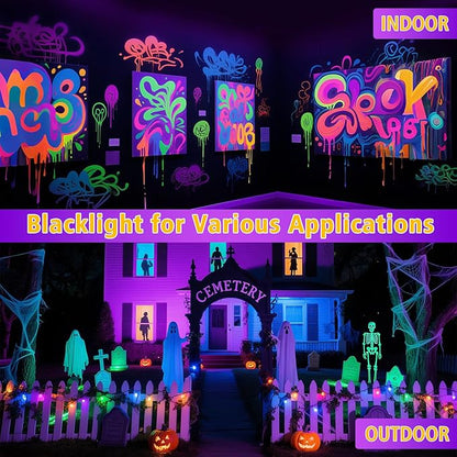 T-SUN 2 Pack 100W LED Black Lights, Blacklight Flood Light with Plug, Halloween Blacklight Outdoor, IP66 Waterproof Flood Light for Glow Party, Body Paint, Fluorescent Poster, Stage, Neon Glow