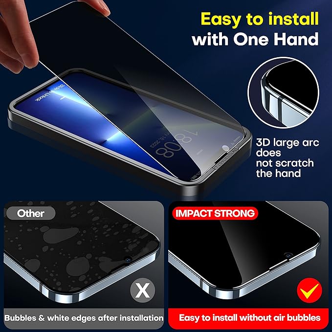 ImpactStrong Anti-Spy Privacy Screen Protector for iPhone 14 Plus/iPhone 13 Pro Max (6.7-Inch), 9H Tempered Glass, Shatter-Resistant, Anti-Scratch, Easy Install Kit, Case Friendly, 2-Pack