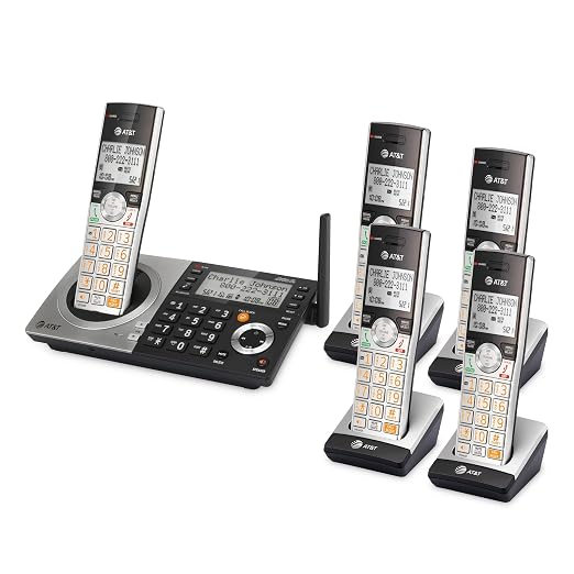 AT&T CL83507 DECT 6.0 5-Handset Cordless Phone, Silver/Black | Dual Keypad Base, Smart Call Blocker, Caller ID Announcer, Answering Machine, Intercom