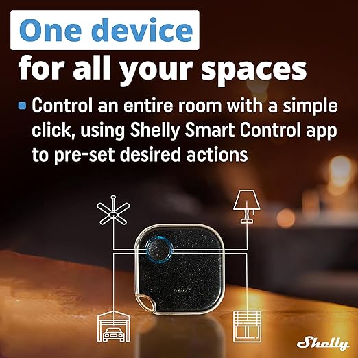 Shelly BLU Button1 Black | Bluetooth-Operated Action and Scenes Activation Button | Home Automation | iOS Android App | No Hub Required | Long Battery Life | LED Indication | Buzzer | Broad Range