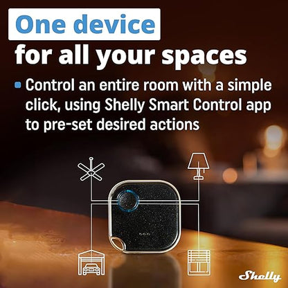 Shelly BLU Button1 Black | Bluetooth-Operated Action and Scenes Activation Button | Home Automation | iOS Android App | No Hub Required | Long Battery Life | LED Indication | Buzzer | Broad Range