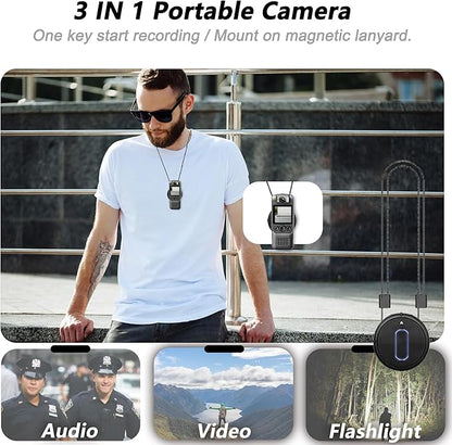 1080P Body Camera with Audio and Video Recording, 128GB Mini Wearable Cam with Magnetic Lanyard, Body Worn Camera for Travel, Cycling, Work Security, Police Law Enforcement