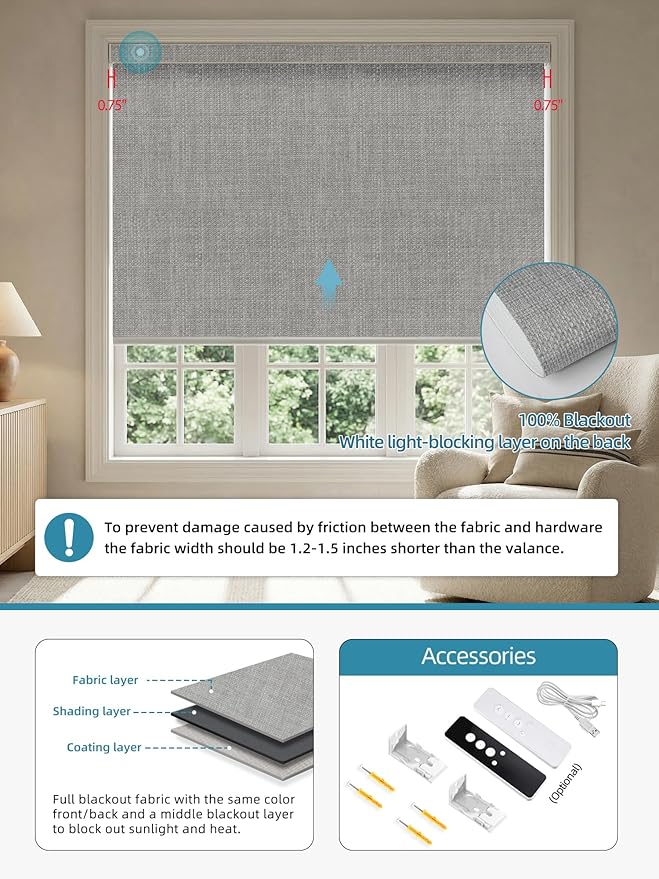 SmartWings Motorized Smart Blinds with Remote, Custom Automatic 100% Blackout Roller Shade Compatible with Alexa/Homekit/Google, Electric Smart Blinds for Indoor Windows, Vigor Pale Grey