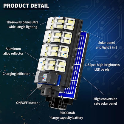 3-Pack 9500W Solar Street Light-240000LM IP67 Waterproof, Dusk to Dawn, Solar Street Lights Outdoor, with Motion Sensor Remote Control,Wide Angle Lamp for Parking lot Lights