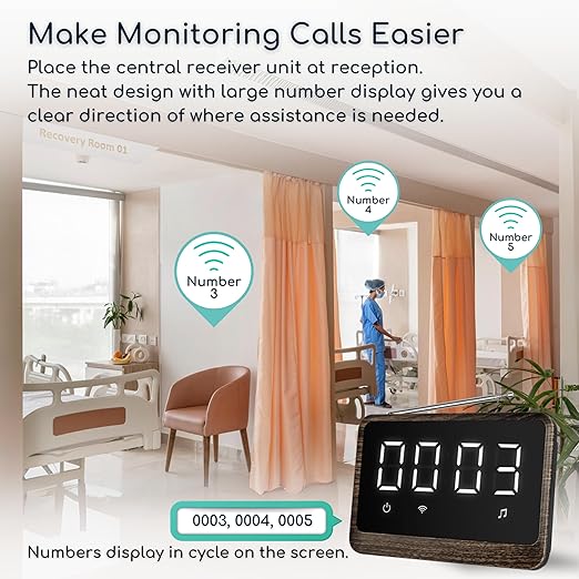 Nurse Call System Wireless Caregiver Pager Bell Buttons for Elderly at Home Call Light for Seniors Clinic, Elderly Monitoring, Care Facility, Restaurant Black Walnut