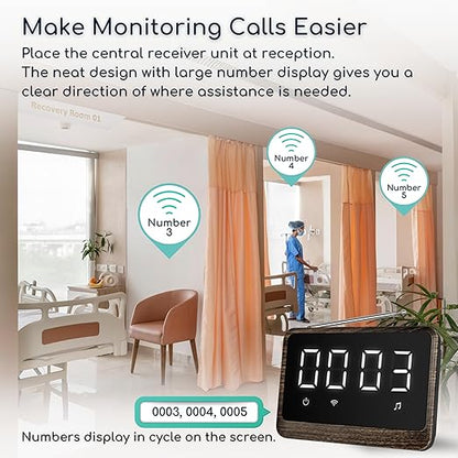Nurse Call System Wireless Caregiver Pager Bell Buttons for Elderly at Home Call Light for Seniors Clinic, Elderly Monitoring, Care Facility, Restaurant Black Walnut