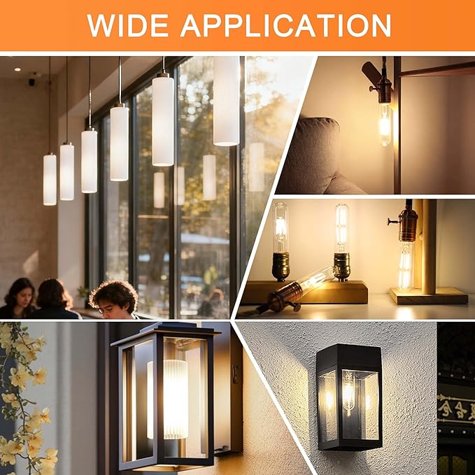 ToBeGreat Edison Bulb,T10 Light Bulbs 4 Watt Equivalent 40W Bulb E26 Tubular Bulbs 4000K Daylight, Desk Lamp,Bedbroom Bathroom Dimmable,Chandelier, 2 Pack