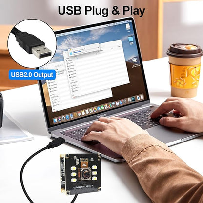 MMlove 48MP USB Camera Module 4K 30FPS Color Night Vision High Speed Autofocus Webcam Lightburn Camera 70° Viewing Angle Industrial Security Webcam for Face Recognition Streaming,PC/Laptop