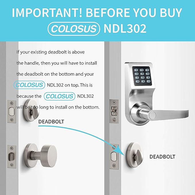 Electronic Smart Door Lock, Keyless Entry with Keypad, Key Fobs, Remote Control, Keys for Home, Office or Commercial, Silver NDL302