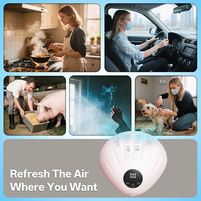 Morrre Small Ozone Generator, Powerful Portable Odor Eliminator, Silent Air Purifier for Home & Pet - Bedrooms, Bathrooms, Pet Rooms, Litter Boxes, Closet, etc.