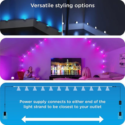 Enbrighten Vibe Spectrum LED Wall Light Smart Lighting Indoor String | Downlight, RGB Lights for Room, Works with Alexa, Google Home, 12ft with 12 LEDs, White 85832