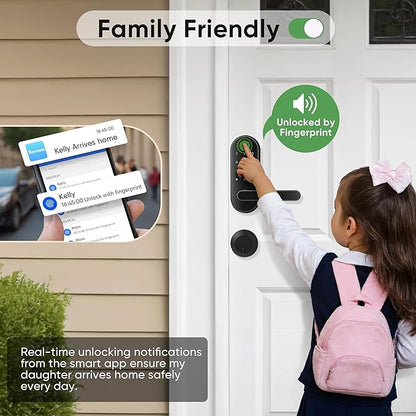 Keyless Entry Fingerprint Digital Smart Lock with Handle & Keypad: Electronic/Electric Lock with Code, App Control Biometric Deadbolt Door Knob for Front, Interior, Exterior & Bedroom Door (Black)