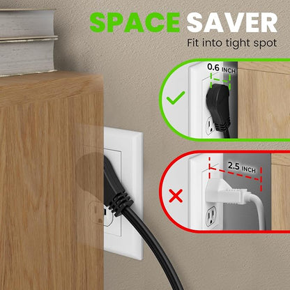 GEARit 25 ft 360° Rotating Flat Plug Extension Cord, 3 Outlet Low Profile Power Cord, 16 AWG 13A 3 Prong Grounded Indoor Cord, ETL Listed, Space-Saving for Furniture, Black