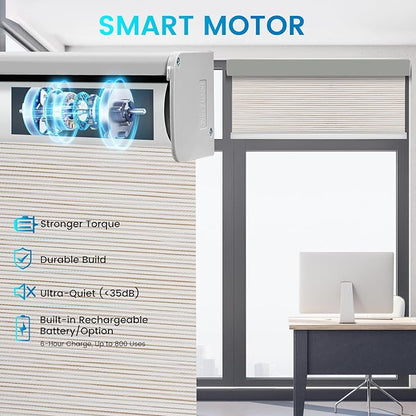 Motorized 100% Blackout Roller Shades – Custom Smart Blinds with Remote Control, Rechargeable Battery or Plug-in Motor, Tuya WiFi Optional, Home & Office Automatic Window Shades (Vibeke Greige/CH9427)