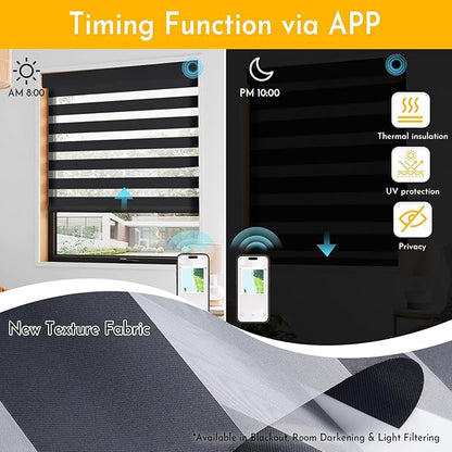 Persilux No Drill No Tools Smart Zebra Blinds Dual Layer Privacy for Day and Night Window Blinds Blackout Cordless Shades for Windows,Thermal Insulated,Custom Sizes,Bella Black,RS2241B-11