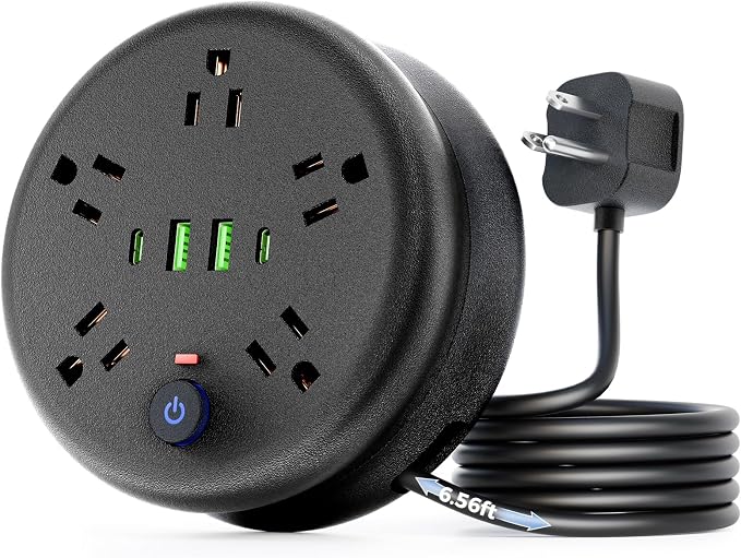 Power Strip Surge Protector-6.56 ft Retractable Travel Extension Cord Portable Powerstrip with 5 Outlet 2 Smart USB Port 2 USB C for Home Office Travel