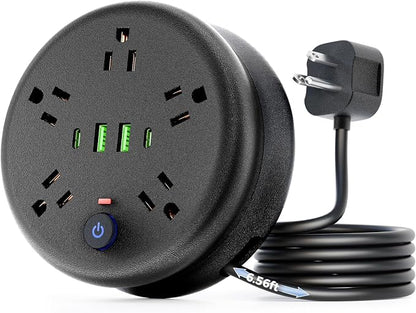 Power Strip Surge Protector-6.56 ft Retractable Travel Extension Cord Portable Powerstrip with 5 Outlet 2 Smart USB Port 2 USB C for Home Office Travel