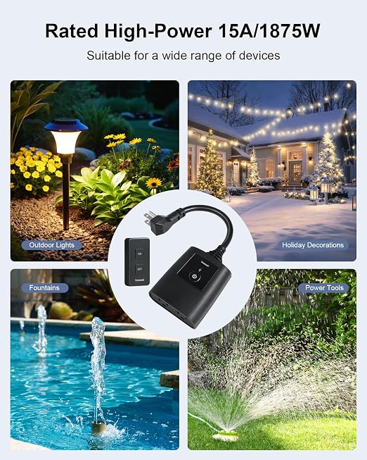 Outdoor Remote Control Outlet with Portable Magnetic Switch