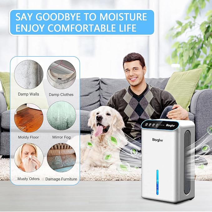 Dehumidifier for Home 1000 sq.ft - Quiet Small Dehumidifier with Hose for 3 Gear Timer, Auto Shut Off, Aromatherapy, Sleep Mode, 7-Color LED Light, for Bathroom, Bedroom, Basement (White)