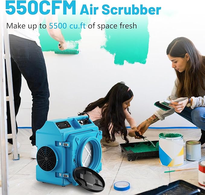 Air Scrubber with 3 Stage Filtration, 550CFM HEPA Air Scrubber Commercial Industrial Grade, Heavy Duty Air Cleaner with MERV-10 Filter, HEPA/Activated carbon Filter, Blue-3PCS