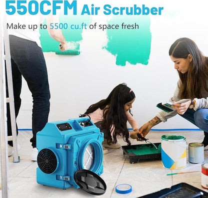 Air Scrubber with 3 Stage Filtration, 550CFM HEPA Air Scrubber Commercial Industrial Grade, Heavy Duty Air Cleaner with MERV-10 Filter, HEPA/Activated carbon Filter, Blue