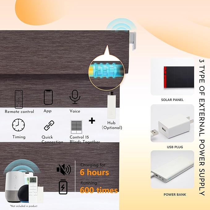 Persilux Motorized No Drill Zebra Smart Shades with Remote Smart Zebra Blinds,Non Drill, Light Filtering, Dual Layer,Compatible with Alexa, Texture Fabric, Custom Sizes,Bella Brown,RS20287-16