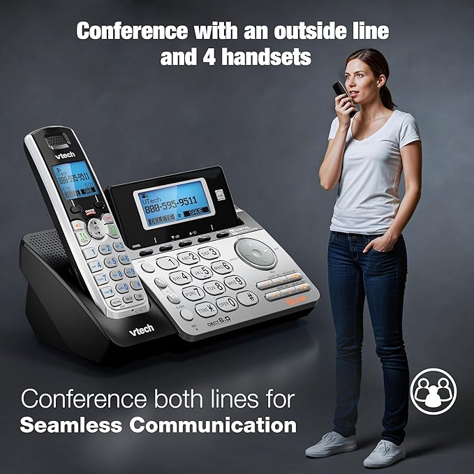 VTech DS6151-2 2-Line Expandable Cordless Phone System with 2 Handsets, Digital Answering System, Caller ID, DECT 6.0 - Home & Small Business (Black/Silver)