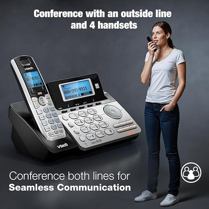 VTech DS6151-2 2-Line Expandable Cordless Phone System with 2 Handsets, Digital Answering System, Caller ID, DECT 6.0 - Home & Small Business (Black/Silver)