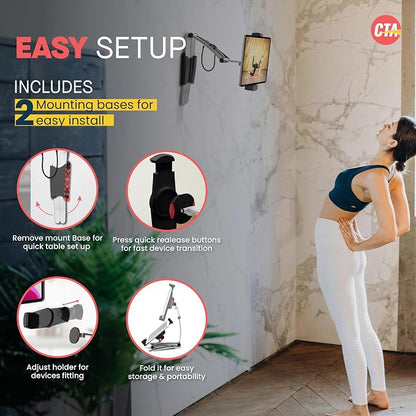 3-in-1 Mount Stand – CTA Multi-Flex Tablet Base and Support Installs on Walls or Folds for iPad 10th Gen 10.9" - 7/8/9 Gen 10.2” - Air 4 - Pro 11” - Galaxy Tab S3 - Silver (PAD-KMSB)