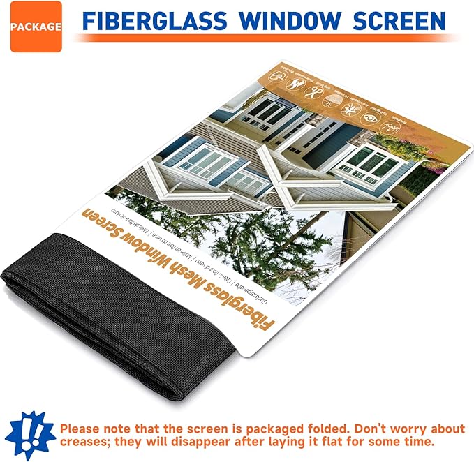 HOFUDON Window Screen Mesh, 59"x106" Fiberglass Screen Door Mesh, Window Screen Replacement, Patio Porch Screen Mesh Black
