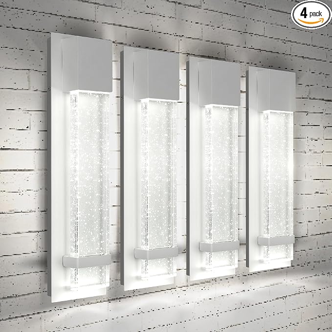 ASD LED 18" Bubble Glass Wall Light Fixture, Outdoor & Indoor Seeded Sconce | 3CCT, Waterproof, Dimmable, ETL Listed | 12W 500LM 3000-5000K 120V | Exterior Lantern, Porch Lighting | White, 4 Pack