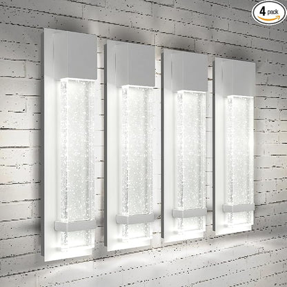 ASD LED 18" Bubble Glass Wall Light Fixture, Outdoor & Indoor Seeded Sconce | 3CCT, Waterproof, Dimmable, ETL Listed | 12W 500LM 3000-5000K 120V | Exterior Lantern, Porch Lighting | White, 4 Pack