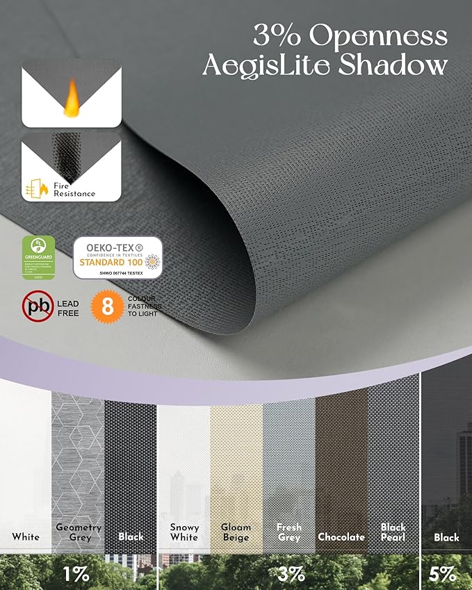 Graywind Motorized Outdoor Shades for Patio, Work with Alexa & Google, Solar Powered Electric Roller Shades for Outside, Custom Size (3% Openness AegisLite Shadow)